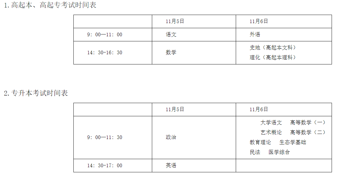 渤海大學成人高考時間表