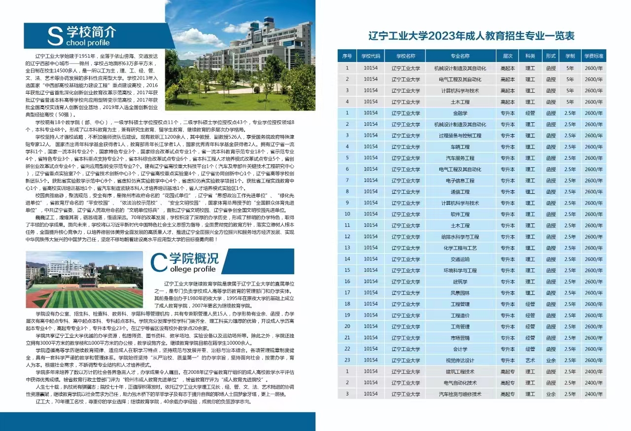 遼寧工業(yè)大學(xué)成人高考專業(yè)