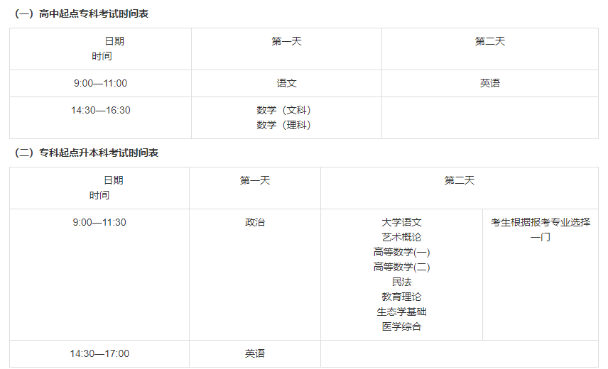 遼寧成人高考考試時(shí)間安排一覽表